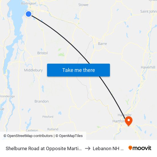 Shelburne Road at Opposite Martindale to Lebanon NH USA map