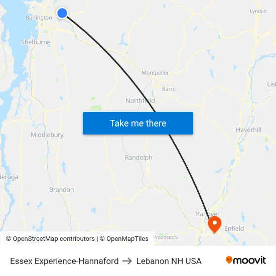 Essex Experience-Hannaford to Lebanon NH USA map