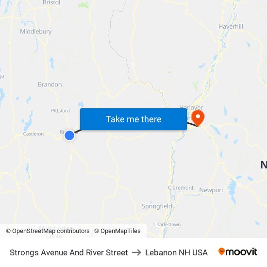 Strongs Avenue And River Street to Lebanon NH USA map