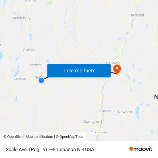 Scale Ave. (Peg Tv) to Lebanon NH USA map