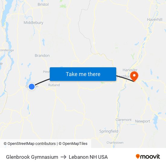 Glenbrook Gymnasium to Lebanon NH USA map