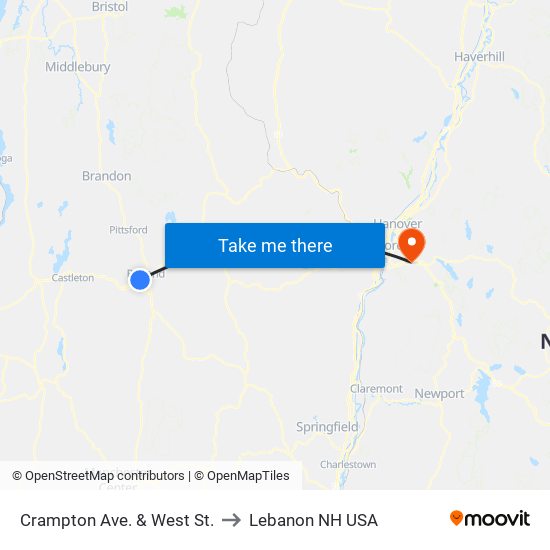 Crampton Ave. & West St. to Lebanon NH USA map