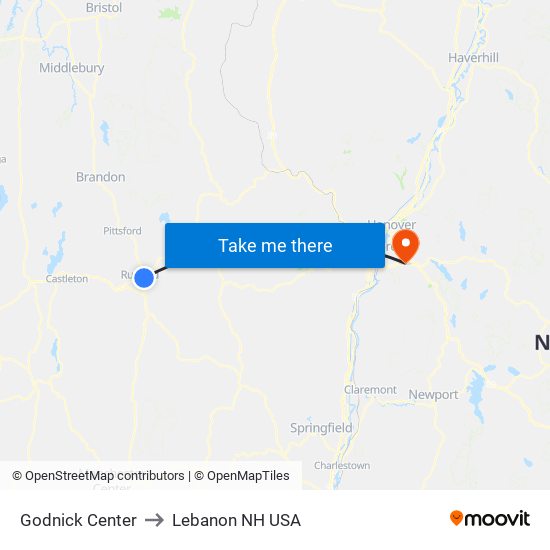 Godnick Center to Lebanon NH USA map