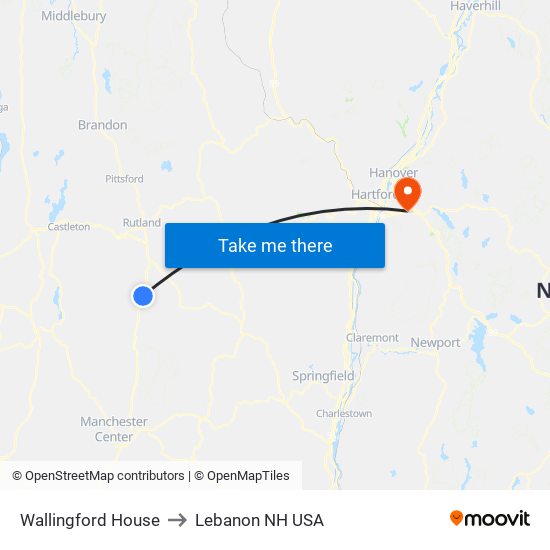 Wallingford House to Lebanon NH USA map