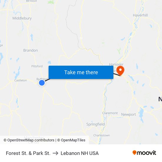 Forest St. & Park St. to Lebanon NH USA map