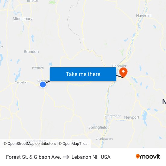 Forest St. & Gibson Ave. to Lebanon NH USA map