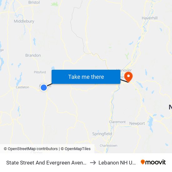 State Street And Evergreen Avenue to Lebanon NH USA map
