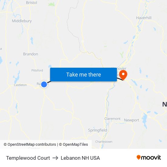 Templewood Court to Lebanon NH USA map