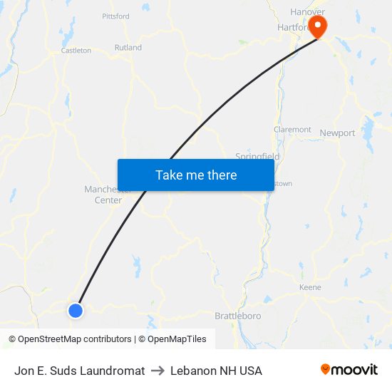 Jon E. Suds Laundromat to Lebanon NH USA map