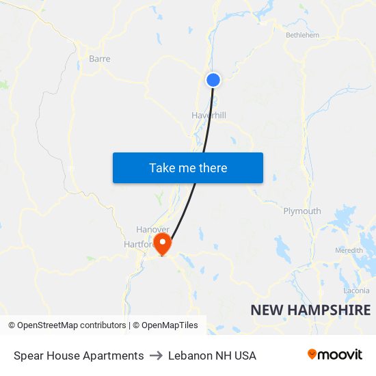 Spear House Apartments to Lebanon NH USA map
