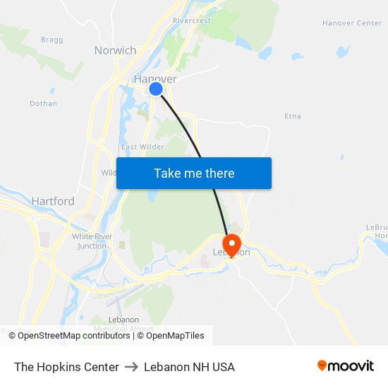 The Hopkins Center to Lebanon NH USA map