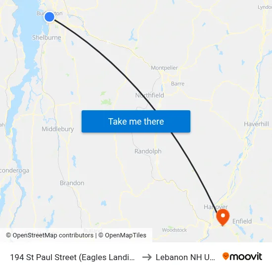 194 St Paul Street (Eagles Landing) to Lebanon NH USA map