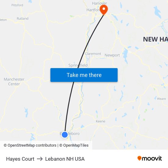 Hayes Court to Lebanon NH USA map