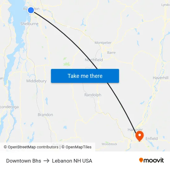 Downtown Bhs to Lebanon NH USA map