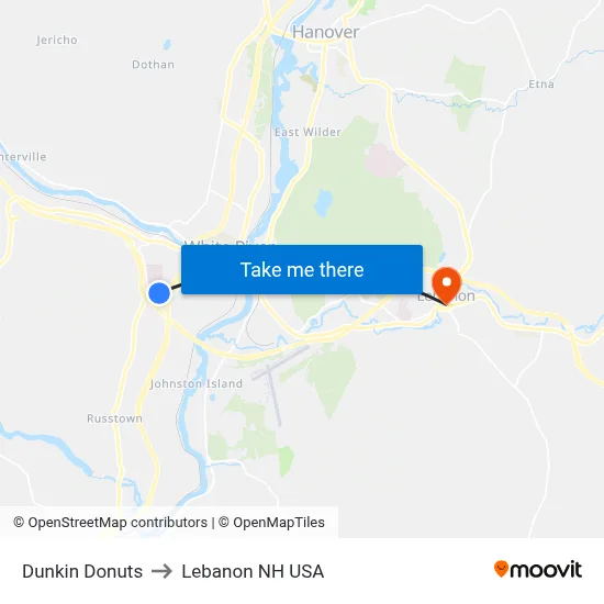 Dunkin Donuts to Lebanon NH USA map