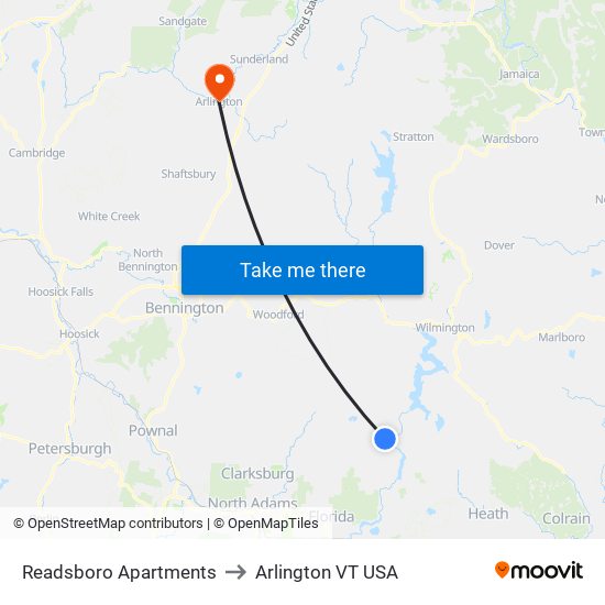 Readsboro Apartments to Arlington VT USA map