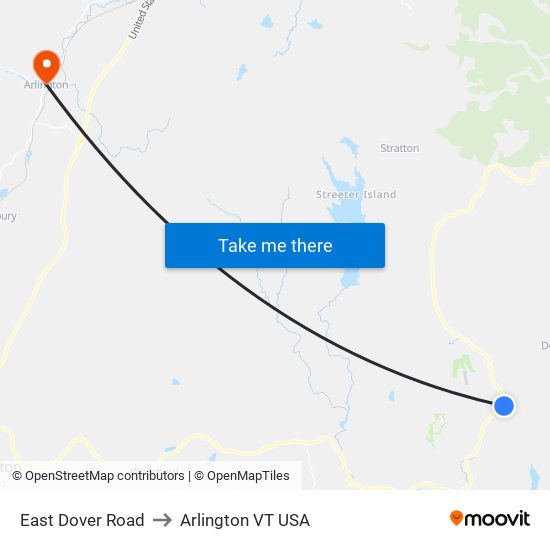 East Dover Road to Arlington VT USA map