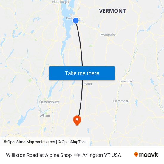 Williston Road at Alpine Shop to Arlington VT USA map