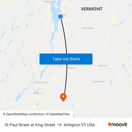 St Paul Street at King Street to Arlington VT USA map