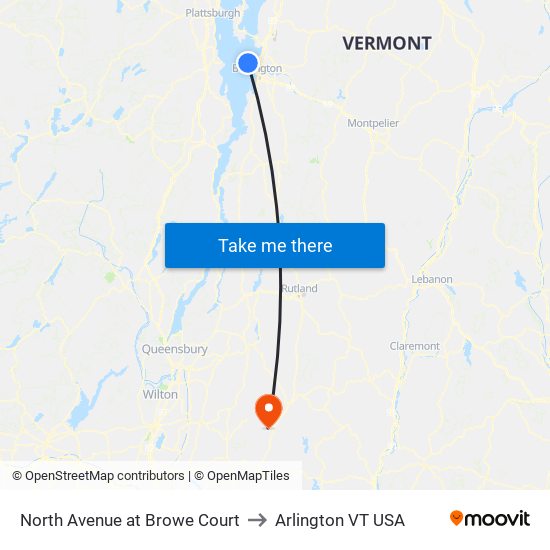 North Avenue at Browe Court to Arlington VT USA map