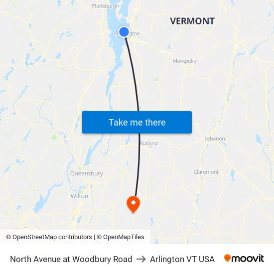 North Avenue at Woodbury Road to Arlington VT USA map