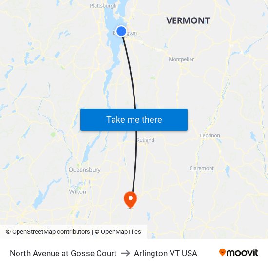 North Avenue at Gosse Court to Arlington VT USA map