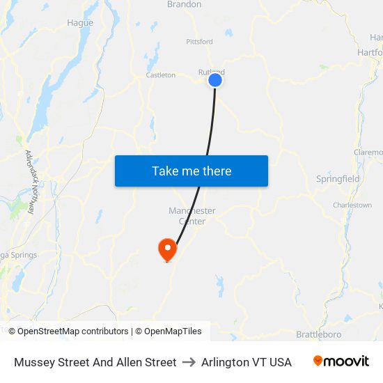 Mussey Street And Allen Street to Arlington VT USA map