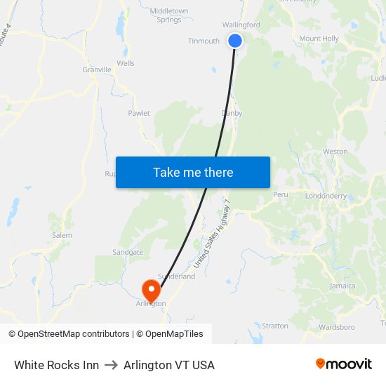 White Rocks Inn to Arlington VT USA map