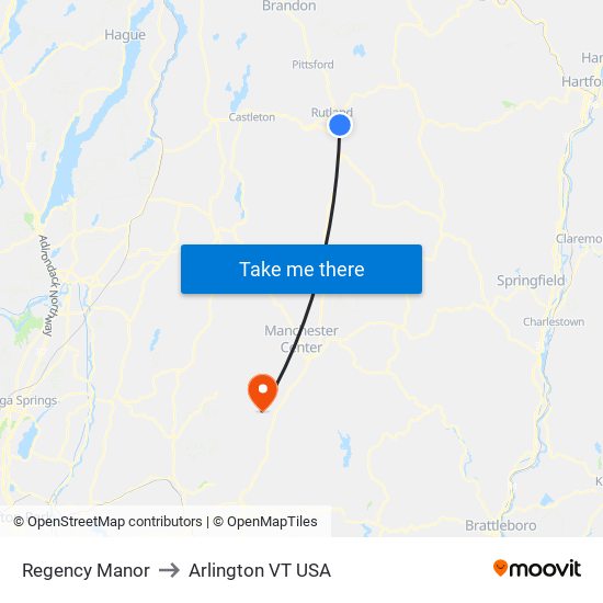 Regency Manor to Arlington VT USA map