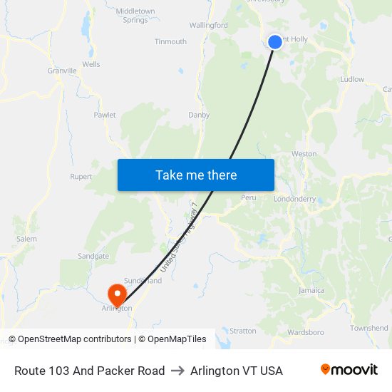 Route 103 And Packer Road to Arlington VT USA map