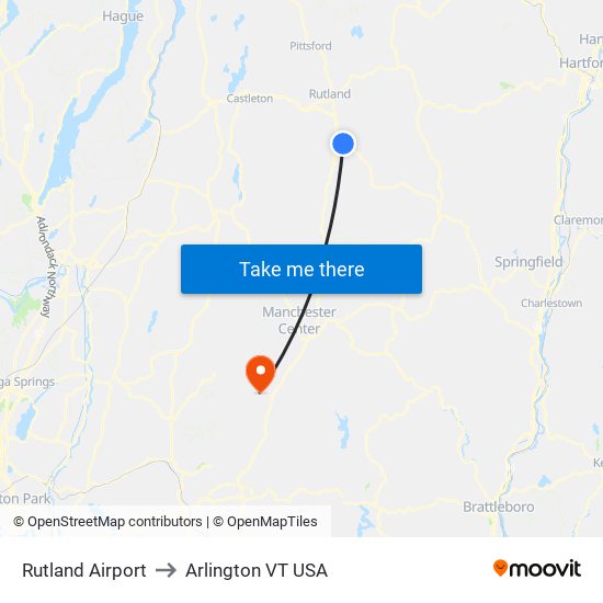 Rutland Airport to Arlington VT USA map