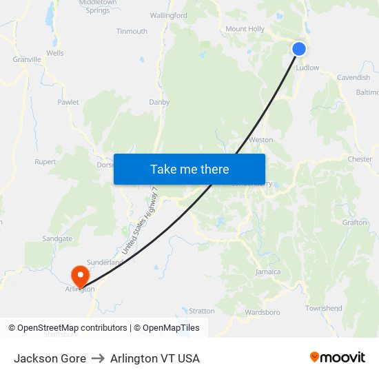 Jackson Gore to Arlington VT USA map