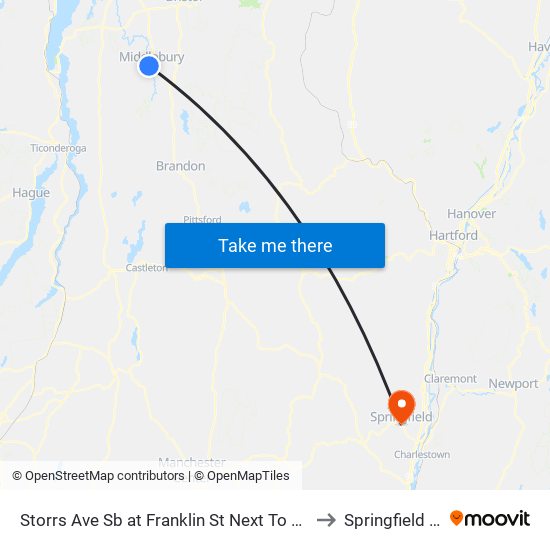 Storrs Ave Sb at Franklin St Next To Davis Family Library to Springfield VT USA map