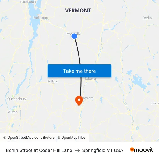 Berlin Street at Cedar Hill Lane to Springfield VT USA map