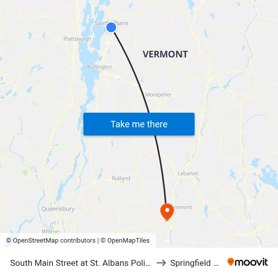South Main Street at St. Albans Police Department to Springfield VT USA map