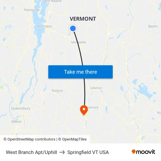 West Branch Apt/Uphill to Springfield VT USA map