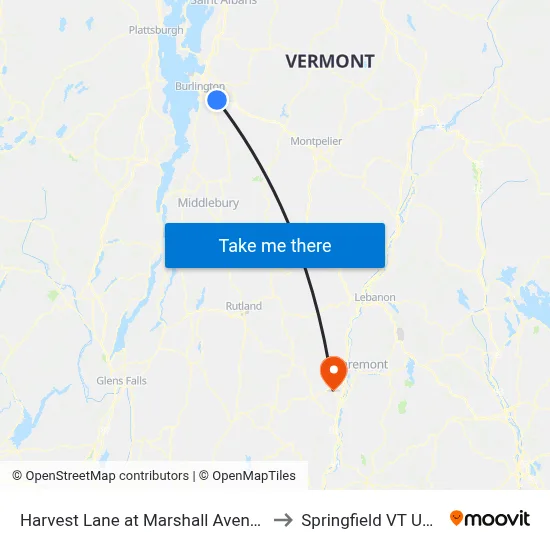 Harvest Lane at Marshall Avenue to Springfield VT USA map