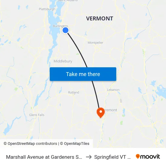 Marshall Avenue at Gardeners Supply to Springfield VT USA map