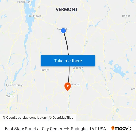 East State Street at City Center to Springfield VT USA map