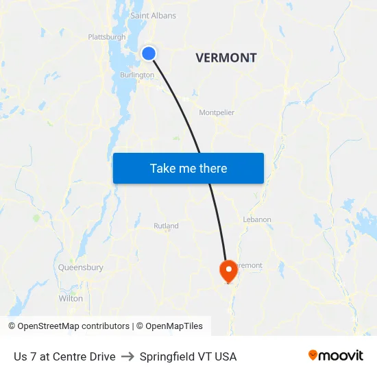 Us 7 at Centre Drive to Springfield VT USA map