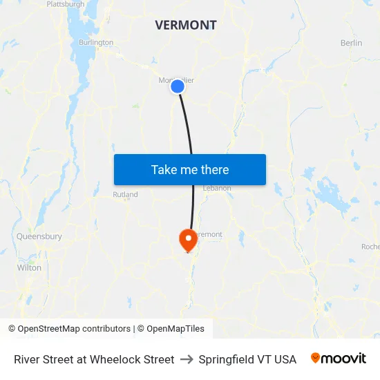 River Street at Wheelock Street to Springfield VT USA map