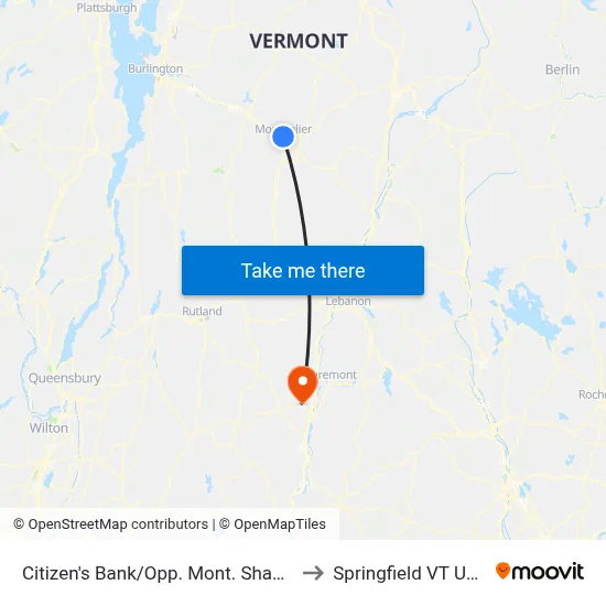 Citizen's Bank/Opp. Mont. Shaw's to Springfield VT USA map