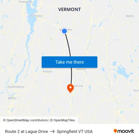 Route 2 at Lague Drive to Springfield VT USA map