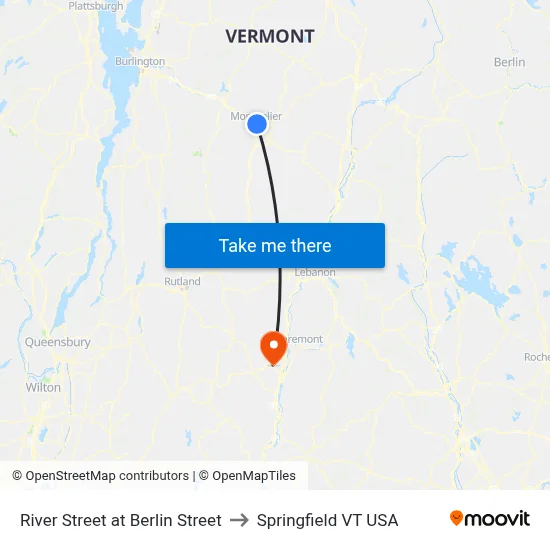 River Street at Berlin Street to Springfield VT USA map