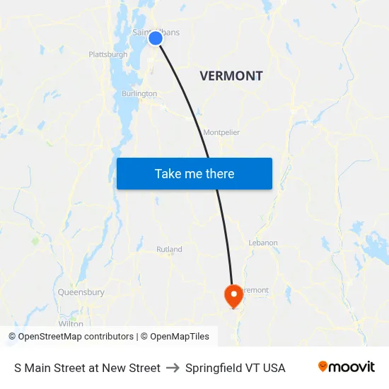 S Main Street at New Street to Springfield VT USA map