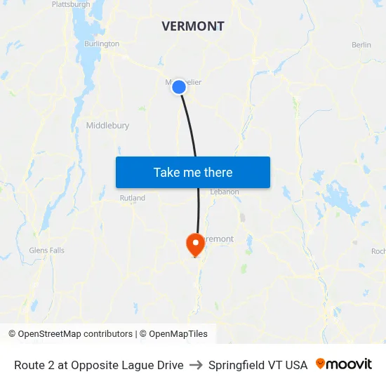 Route 2 at Opposite Lague Drive to Springfield VT USA map
