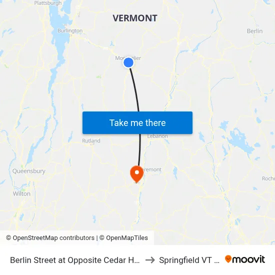 Berlin Street at Opposite Cedar Hill Lane to Springfield VT USA map