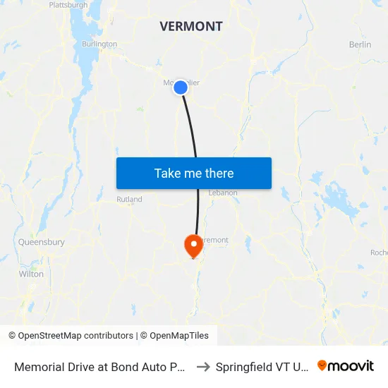 Memorial Drive at Bond Auto Parts to Springfield VT USA map