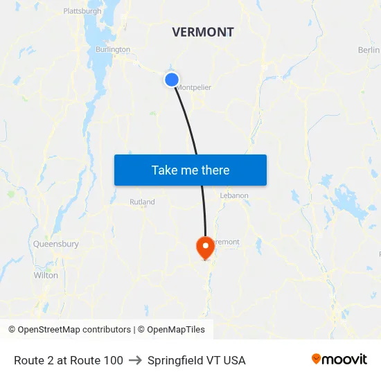 Route 2 at Route 100 to Springfield VT USA map
