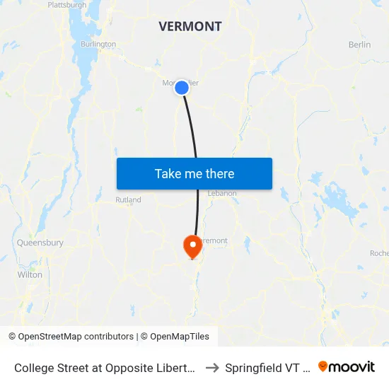 College Street at Opposite Liberty Street to Springfield VT USA map